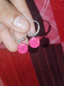 Cute Pin💗k Clock Hoop Earrings for women