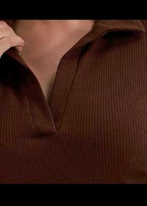 Classic Brown Long Sleeve Collared Top