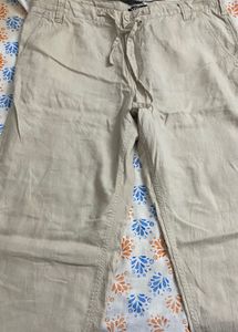 Beige Linen Drawstring Pants