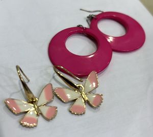 Chic Pink Hoop &amp; Butterfly Earrings Set