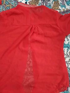Chic Red Embellished Blouse