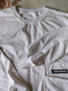 White Long Sleeve Top with Pocket