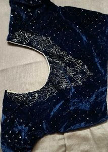 Elegant Beige &amp; Blue Embellished Saree