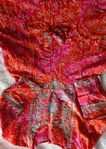 Vibrant Red &amp; Pink Bandhani gown