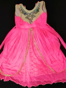Party Wear Dark Pink Frock ( 7-14 )Age Girls