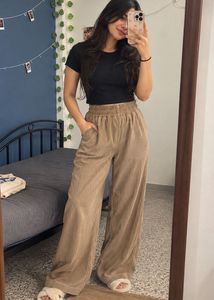 Corduroy Wide-Leg Pants with Elastic Waist 🤎