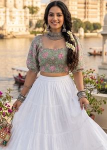 Multicolour Crop Top With Smocking Details