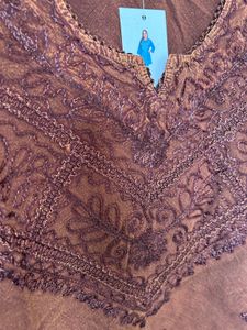 Embroidered Brown Sleeveless Kurta Top