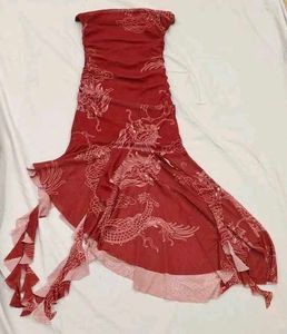 Red Dragon Print Strapless Dress