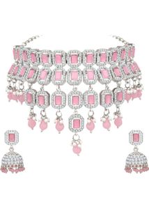 Elegant Pink Stone Necklace Set