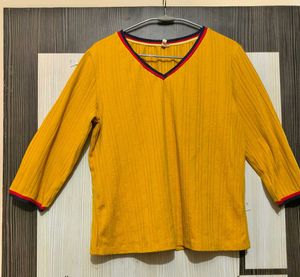 Yellow Ribbed V-Neck Top
