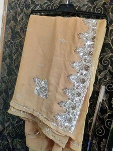 Elegant Beige Sequin Saree