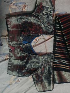 Elegant Black Saree with copper and silver Accents