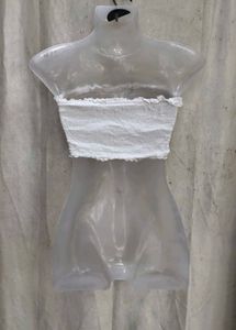 19138. White Smocked Tube Top with Lace-up Detail
