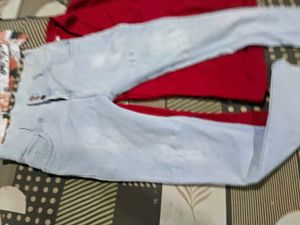 Red Button-Down Shirt &amp; Light Wash Jeans