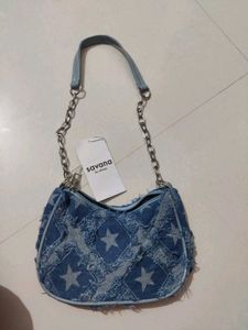 Denim Star Pattern Shoulder Bag