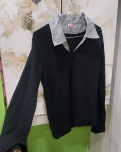 Stylish Black V-Neck Long Sleeve Top