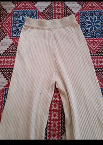 Cream Ribbed straight fit pants