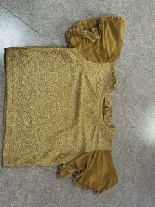 Gold Textured Blouse with Sheer Sleeves