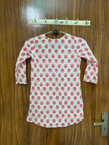 White &amp; Red Block Print Kurta