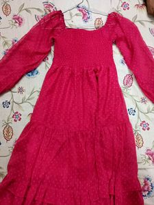 Chic Fuchsia Swiss Dot Tiered Dress