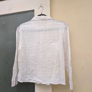 White Textured Button-Up Shirt