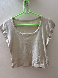 Cream Ribbed Cropped Top