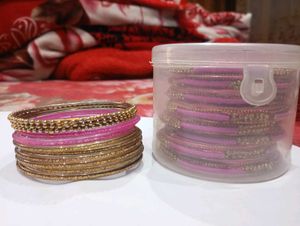 Pink &amp; Gold Bangle Set