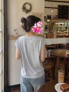 Grey Lace Trim Pearl Embellished Top