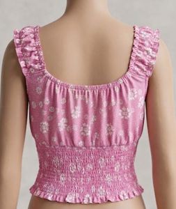Pink Floral Smocked Crop Top