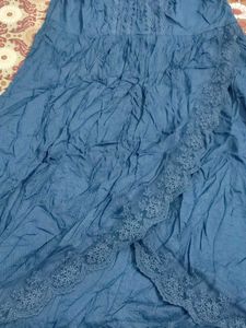 Blue Sleeveless Dress with Lace