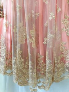 Peach &amp; Gold Embroidered Lehenga Skirt