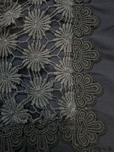 Navy Blue Square Neck Puff Sleeve Top With Embroid