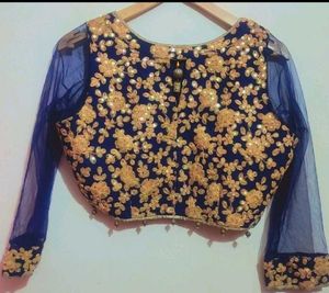 Navy Blue Golden Work Partywear Blouse 36 Bust