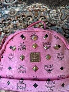 Pink MCM Studded Backpack