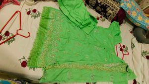 plus size Lime Green Embroidered Suit Set