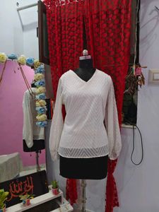 Elegant White Textured V-Neck Top