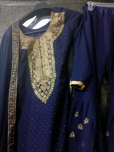 Navy Blue Embellished Sharara Suit