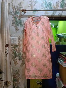 Elegant Peach Kurta Set  with Gold Print