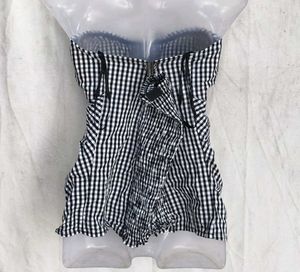Gingham Lace-Up Tube Top y2k