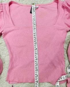 Chic Pink Puff Sleeve Square Neck Top