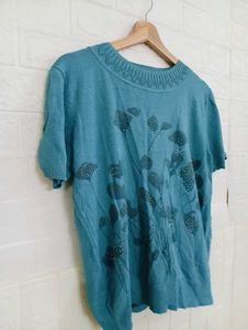 Blue Floral Knit Top