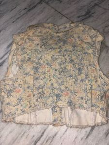 Floral Cropped Denim Vest