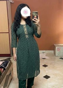 Dark Green Printed Kurti & Pant Set