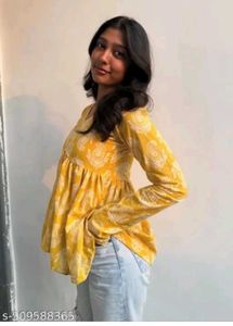 Yellow Printed Long Sleeve Top