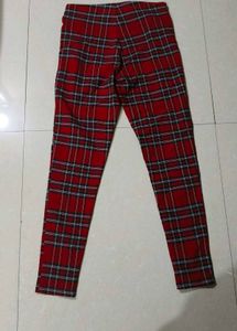 Red Plaid Zipper jeggings