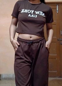 Brown Crop Top &amp; Jogger Set