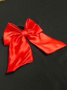 Chic Red Satin Bow Hair Tie