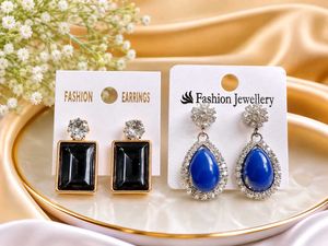pack of 2 Elegant Rectangular Stone Earrings