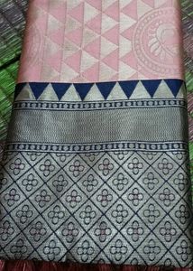 Brand New Rose Pink Silk Saree with Blue Border